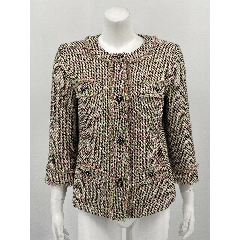 Talbots Womens Tweed Blazer Jacket 6 Button Front 3/4 Sleeves Lined Cotton Blend